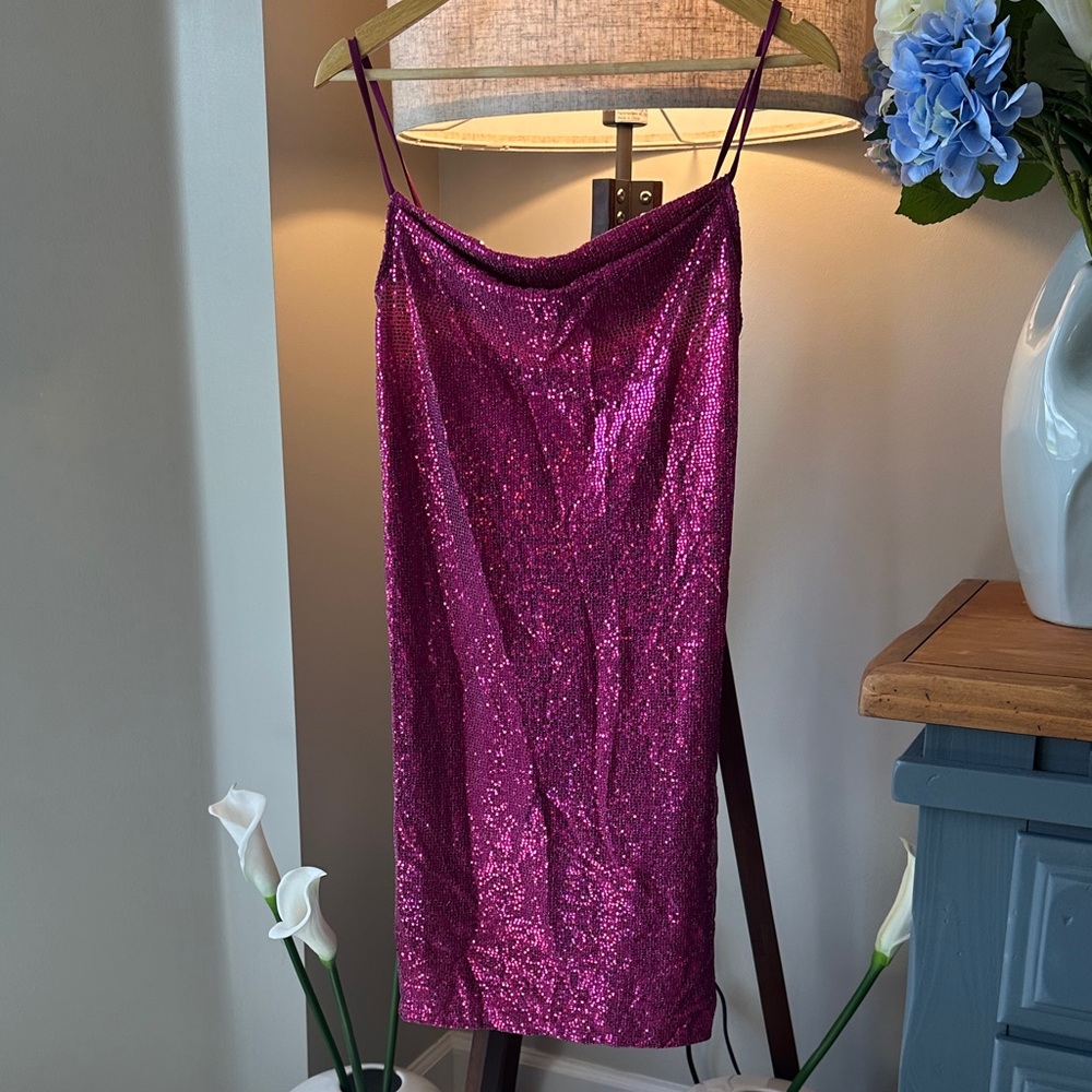 Bebe Fuchsia Sequin Slip Mini Dress
